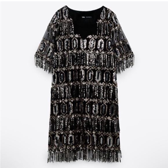 Zara Sequins Fringe Dress Medium - Picture 11 of 16